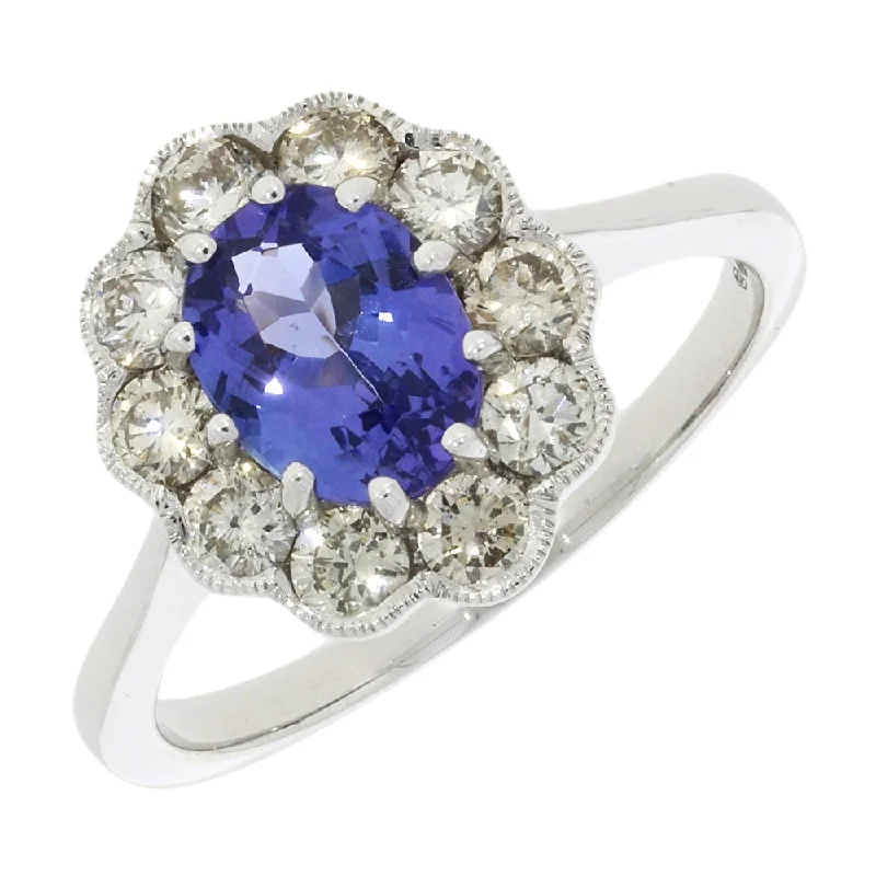 Channel - Set Women's Diamond Rings with Diamonds Securely Held in a Metal Groove for Durability9ct White Gold 1.29cts Tanzanite and 0.80cts Diamond Cluster Ring