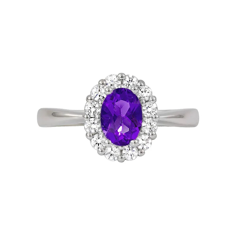 Bohemian - Style Fashion Rings with Turquoise and Silver Filigree for a Free - Spirited LookAmethyst and Diamond Halo Ring