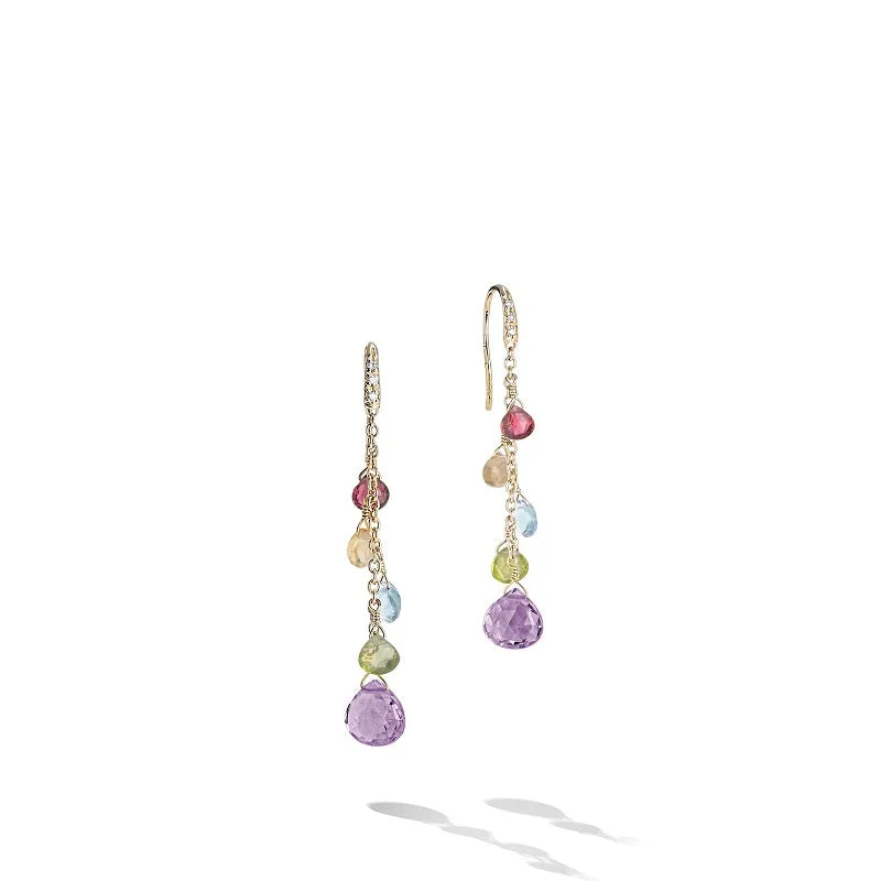 Marco Bicego Paradise 18ct Yellow Gold Diamond Multicolour Gemstone Drop Earrings