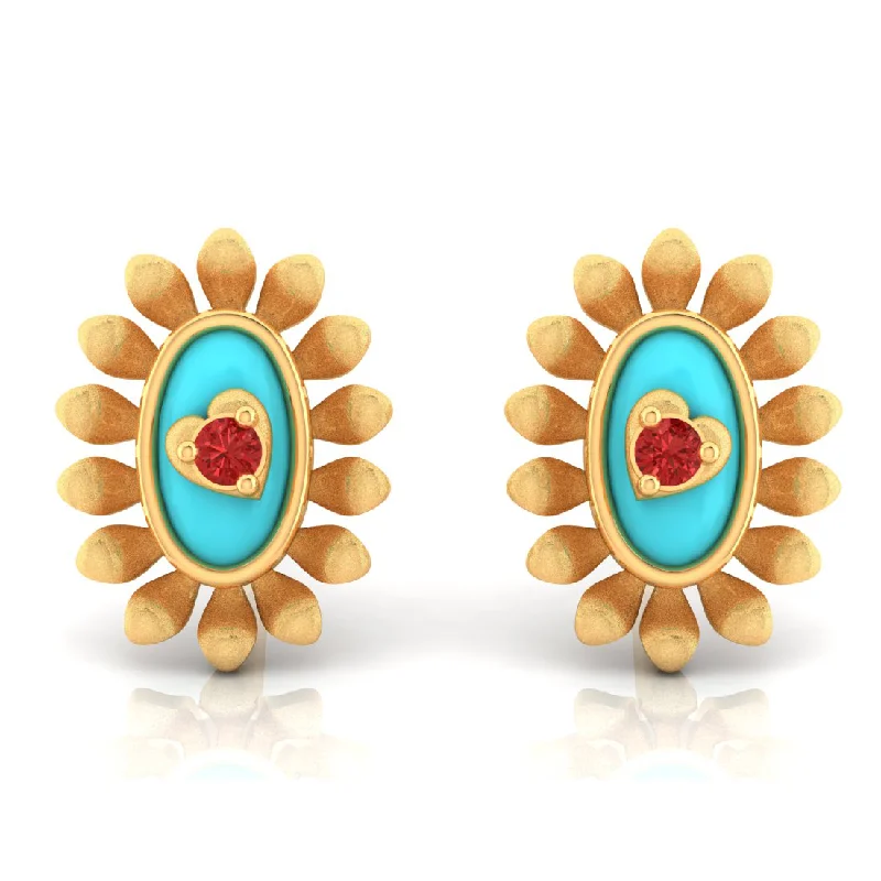 Women's Diamond Rings with Sapphire Accents in Blue for a Colorful and Sophisticated Touch14k Sunflower Designed Gold Earrings With A Heart In The Center