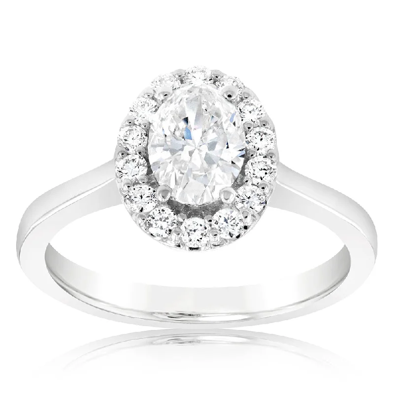 Tennis - Style Women's Diamond Rings with a Continuous Row of Diamonds for a Classic and Versatile LookLuminesce Lab Grown 18ct White Gold 1 Carat Diamond Oval Halo Ring