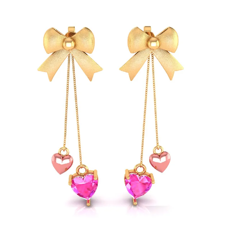 Heart - Shaped Women's Diamond Rings in Rose Gold for a Romantic and Symbolic Gift14k Gold Ribbon Bow And Dangling Pink Hearts Earrings