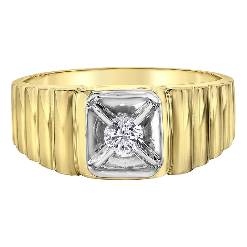 Three - Stone Women's Diamond Rings Symbolizing Past, Present, and Future with Emerald - Cut DiamondsCanadian Diamond Two-Tone Gold Ring