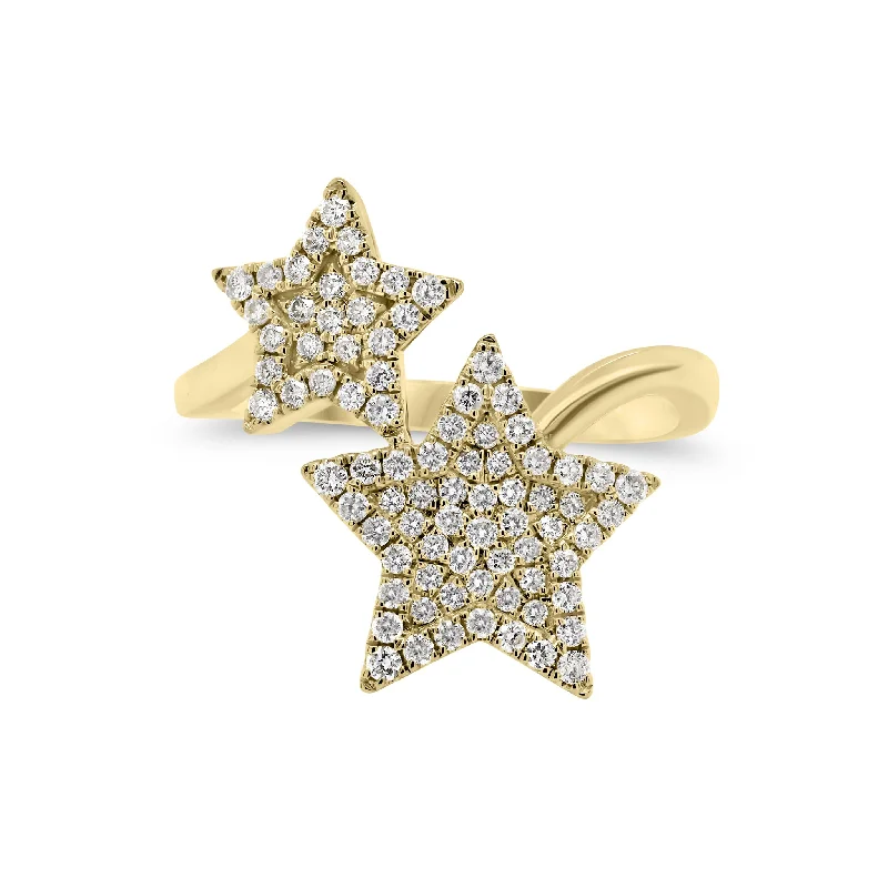 Magnetic Fashion Rings in Stainless Steel with a Modern, Interlocking DesignDiamond Double Star Open Ring