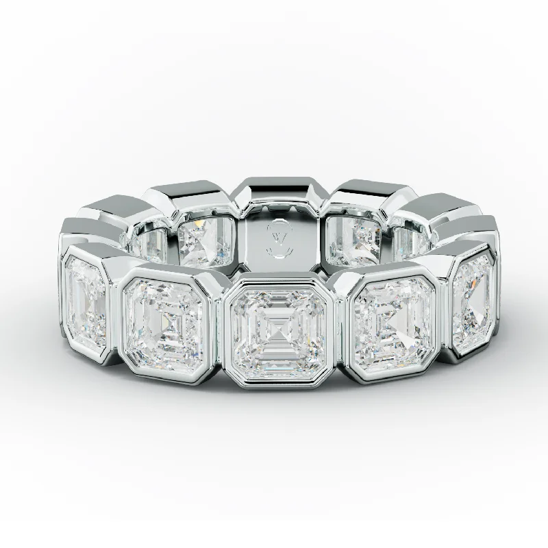 Marquise - Cut Women's Diamond Rings in Palladium for a Unique and Elongated Shape6.0 Carat Bezel Set Asscher Cut Diamond Eternity Band