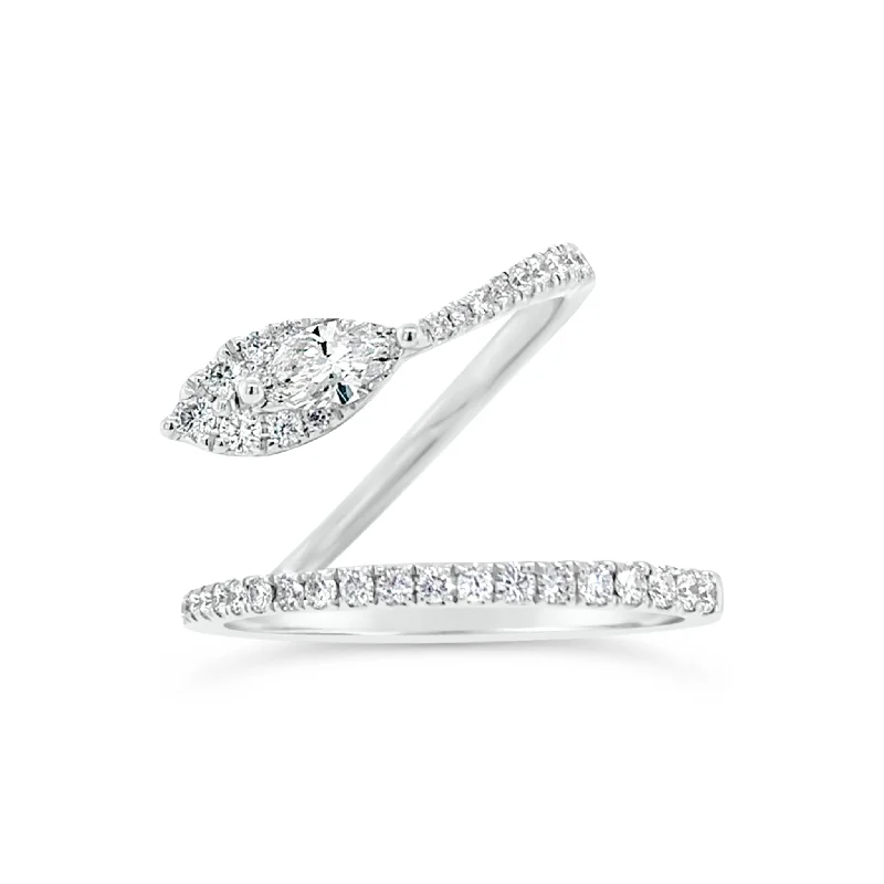 Minimalist Fashion Rings in Stainless Steel with a Single Solitaire CrystalDiamond Snake Band with Marquise