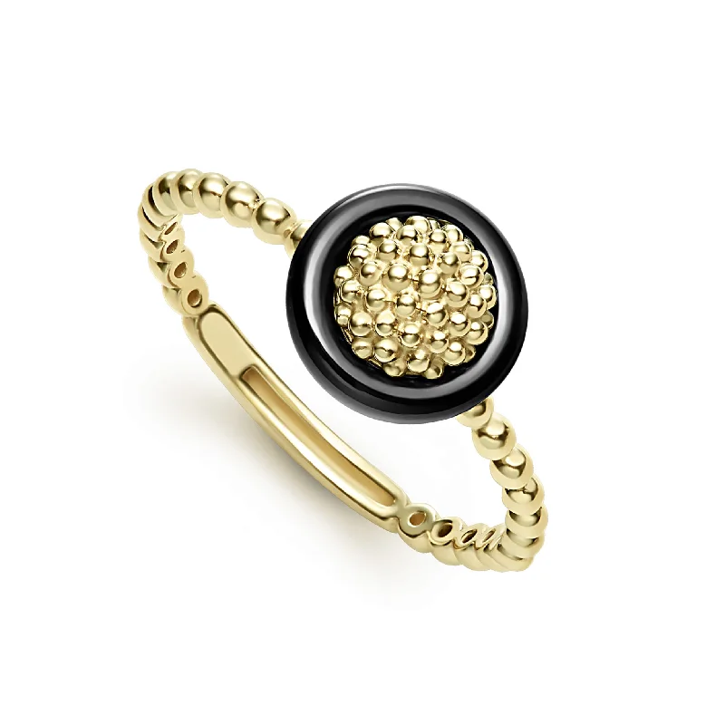 Beaded Fashion Rings in Natural Stones and Cotton Cord for a Handmade Aesthetic18k Gold Caviar Black Ceramic Ring