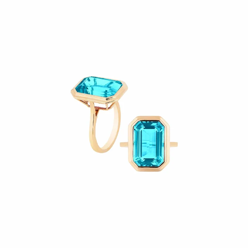 Minimalist Fashion Rings in Stainless Steel with a Single Solitaire CrystalBlue Topaz Manhattan Ring