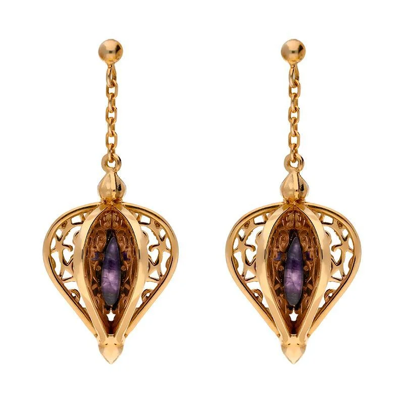 Rose Gold Plated Sterling Silver Blue John Flore Filigree Drop Earrings