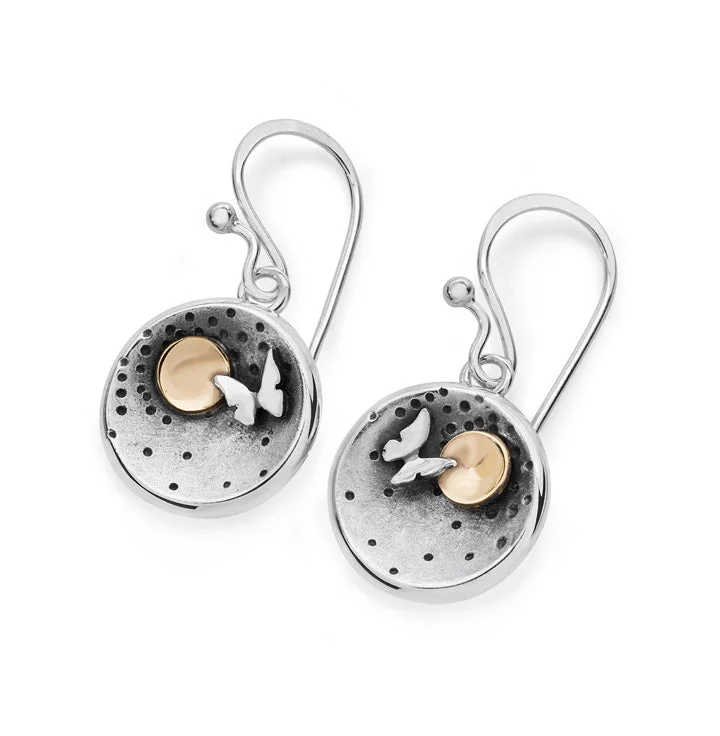 Linda Macdonald Butterfly Moon Sterling Silver 9ct Gold Drop Earrings