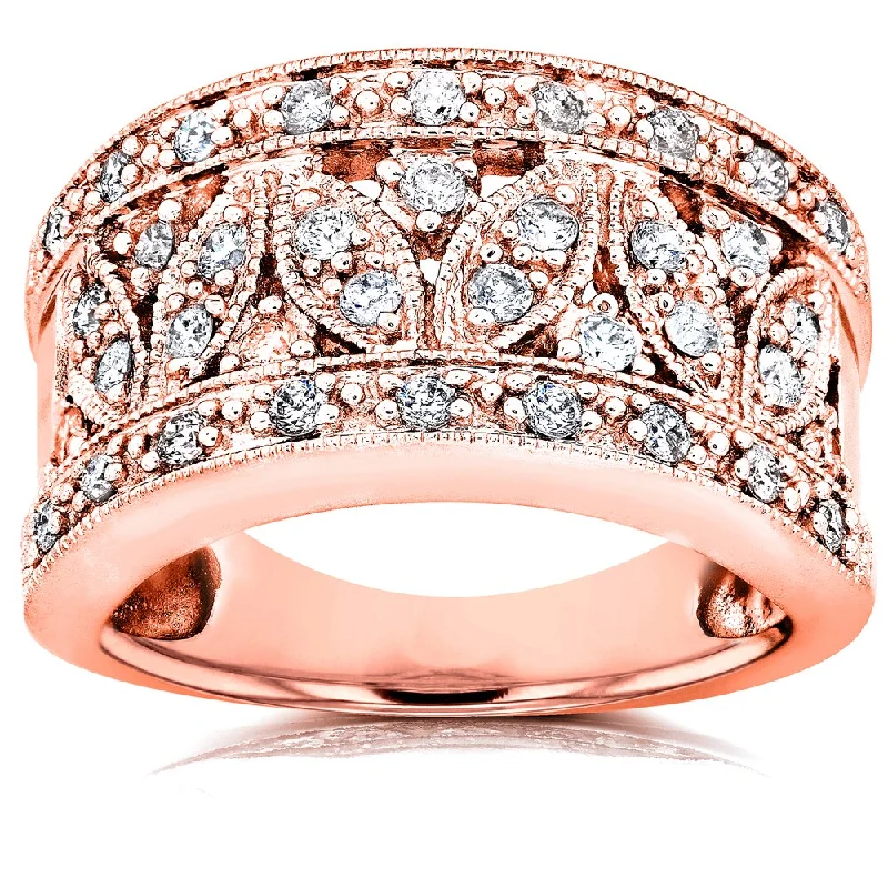 Signature - Design Women's Diamond Rings with a Brand - Specific Pattern and High - Quality DiamondsAnnello by Kobelli 14k Rose Gold 1/2ct TDW Diamond Floral Wide Anniversary Ring