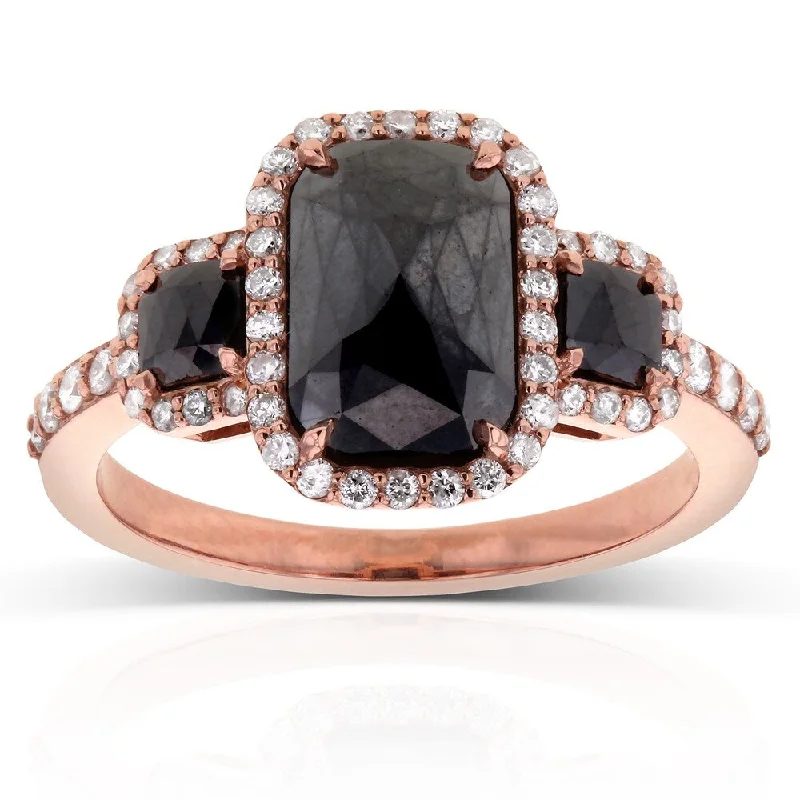 Cluster - Style Women's Diamond Rings with Multiple Small Diamonds Arranged in a Stunning PatternAnnello by Kobelli 14k Rose Gold 3 1/2ct TDW Three Stone Black and White Diamond Ring