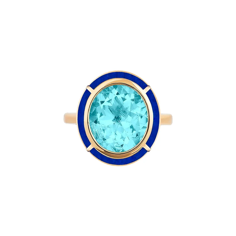 Vintage - Reproduction Fashion Rings in Bronze with Cameo - Style MedallionsBlue Topaz and Lapis Lazuli Inlay Oval Ring