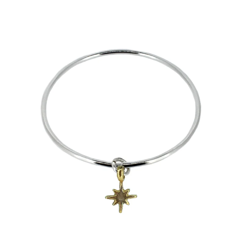 Pearl - Adorned Bangle Bracelets with Delicate Silver ChainsGold North Star on Silver Bangle Pearl - Adorned Bangle Bracelets with Delicate Silver ChainsGold North Star on Silver Bangle