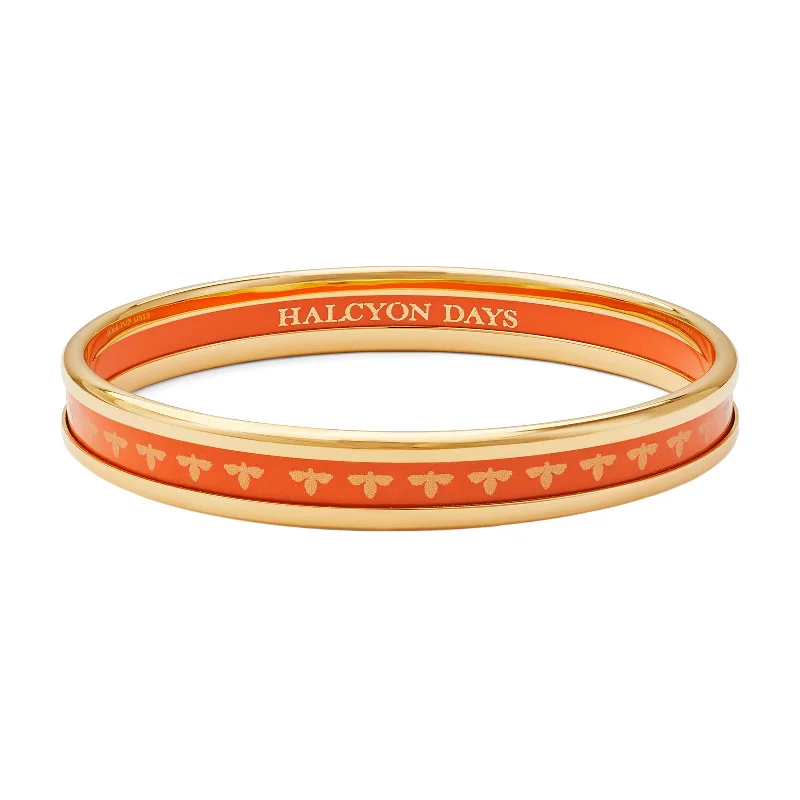 Handmade Bangle Bracelets with Polymer Clay Designs for a Personal TouchSkinny Bee Orange & Gold Enamel Bangle