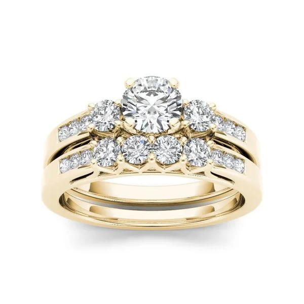 Art Deco Engagement Rings with Geometric Patterns and Baguette - Cut Diamond AccentsDe Couer 14k Yellow Gold 1 1/4ct TDW Diamond Three-Stone Engagement Ring Set Art Deco Engagement Rings with Geometric Patterns and Baguette - Cut Diamond AccentsDe Couer 14k Yellow Gold 1 1/4ct TDW Diamond Three-Stone Engagement Ring Set