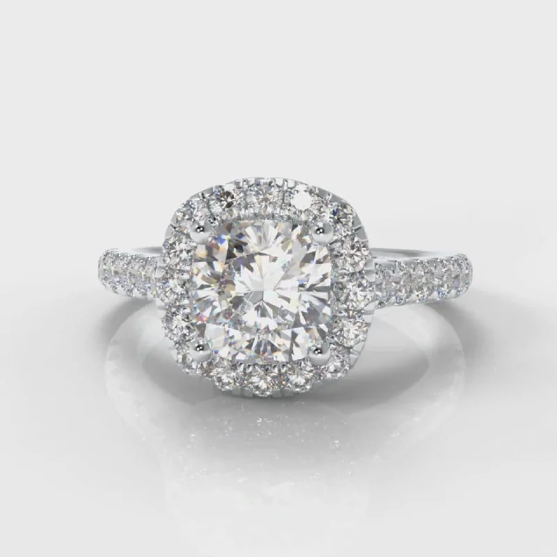 Art Deco Engagement Rings with Geometric Patterns and Baguette - Cut Diamond AccentsMicropavé Cushion Cut Diamond Halo Engagement Ring Art Deco Engagement Rings with Geometric Patterns and Baguette - Cut Diamond AccentsMicropavé Cushion Cut Diamond Halo Engagement Ring