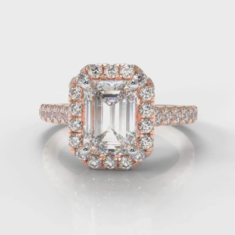 Adjustable Engagement Rings with a Flexible Band and a Princess - Cut Center DiamondMicropavé Emerald Cut Diamond Halo Engagement Ring - Rose Gold Adjustable Engagement Rings with a Flexible Band and a Princess - Cut Center DiamondMicropavé Emerald Cut Diamond Halo Engagement Ring - Rose Gold