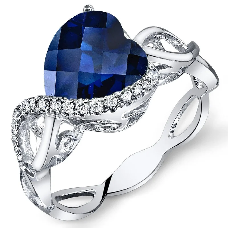 Sapphire Gemstone Rings in 18K White Gold with Diamond Accents for an Elegant Engagement14k White Gold 3.6ct Created Blue Sapphire and Diamond Ring