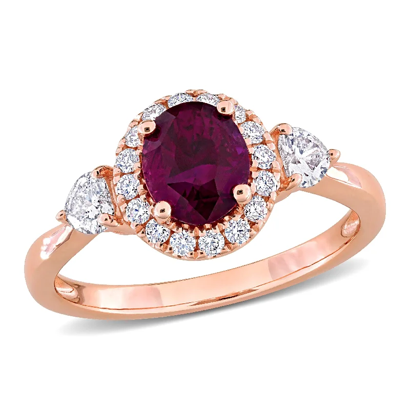 Topaz Gemstone Rings in 10K Gold with a Channel - Set Design for a Contemporary and Durable OptionMiadora 1 1/2ct TGW Oval-Cut Pink Sapphire 3/4ct TW Heart and Round-Cut Diamond Ring in 14k Rose Gold