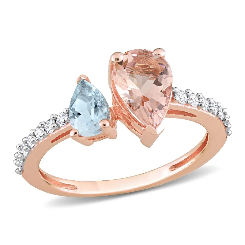 Moonstone Gemstone Rings in Silver - Plated Copper with a Celtic - Inspired Pattern for a Mystical VibeMiadora 1 1/2ct TGW Pear Shape Morganite, Aquamarine and 1/5ct TW Diamond Ring in 14k Rose Gold