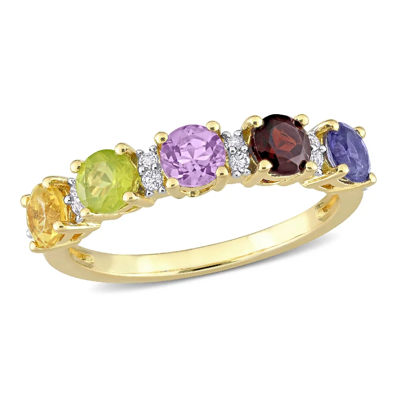 Amethyst Gemstone Rings in Sterling Silver with a Halo of Cubic Zirconia for a Budget - Friendly LuxuryMiadora 1 2/5ct TGW White Topaz - Amethyst - Iolite - Garnet - Citrine & Peridot Semi Eternity Ring in Yellow Silver