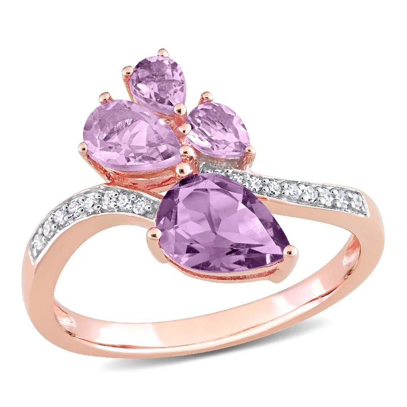 Moonstone Gemstone Rings in Silver - Plated Copper with a Celtic - Inspired Pattern for a Mystical VibeMiadora 1 3/5ct TGW Pear-Shape Amethyst and Rose de France and 1/10ct TDW Diamond Toi et Moi Ring in 14k Rose Gold