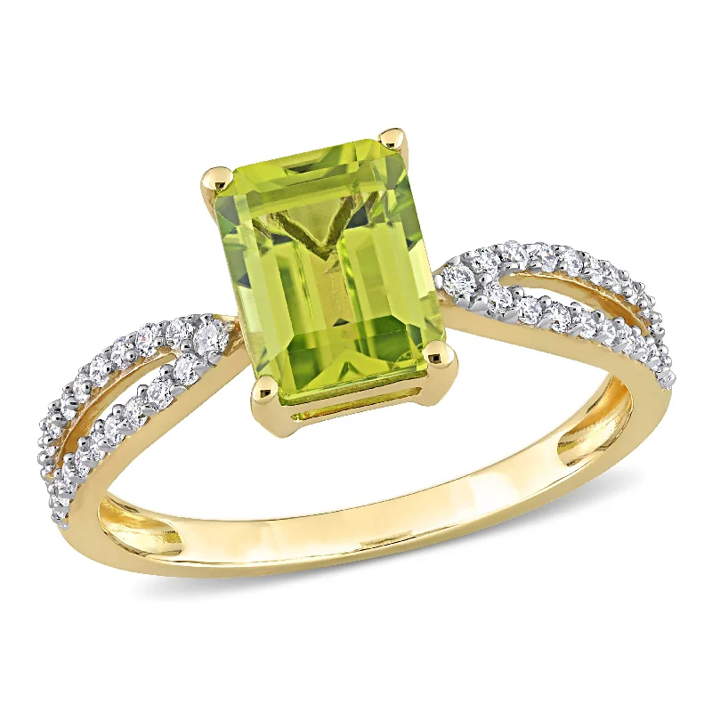 Garnet Gemstone Rings in 18K Gold Vermeil with Intricate Engravings for a Traditional AestheticMiadora 1 5/8ct TGW Octagon Peridot and 1/5ct TDW Diamond Ring in 14k Yellow Gold