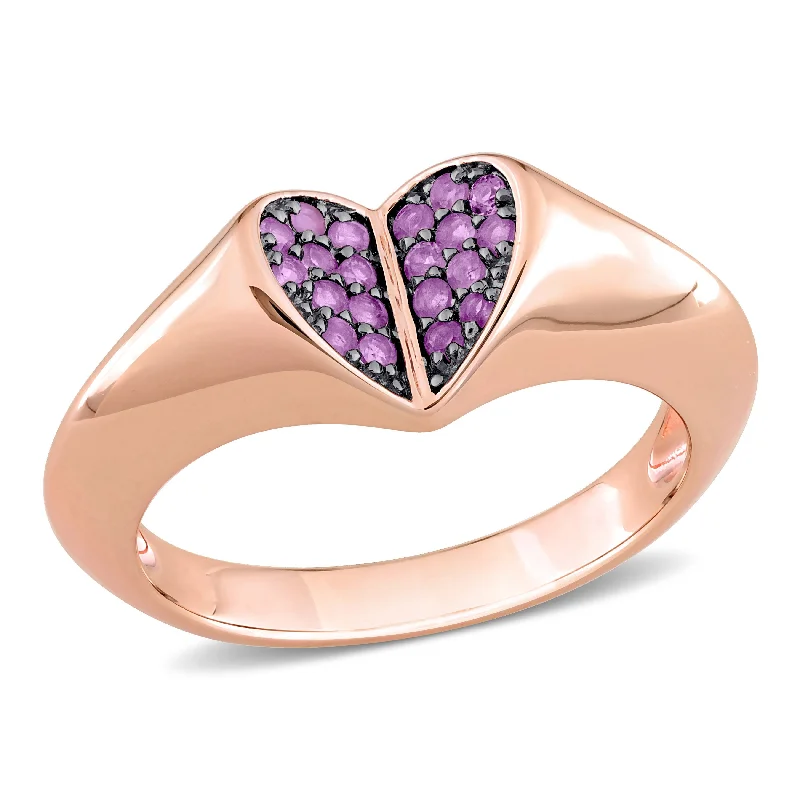 Peridot Gemstone Rings in 14K Gold - Filled Metal with a Pave - Set Band for a Sparkling LookMiadora 1/5ct TGW Amethyst Heart Ring in Rose Silver