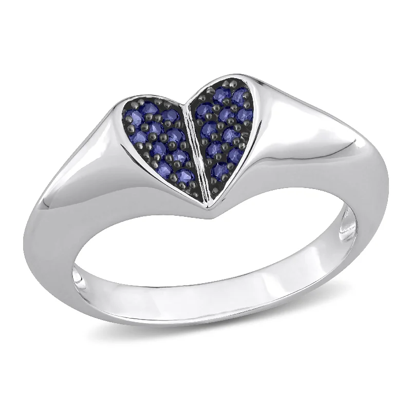 Lapis Lazuli Gemstone Rings in Sterling Silver with a Star - Shaped Setting for a Celestial - Inspired PieceMiadora 1/5ct TGW Created Blue Sapphire Heart Ring in Black Rhodium Plated Silver