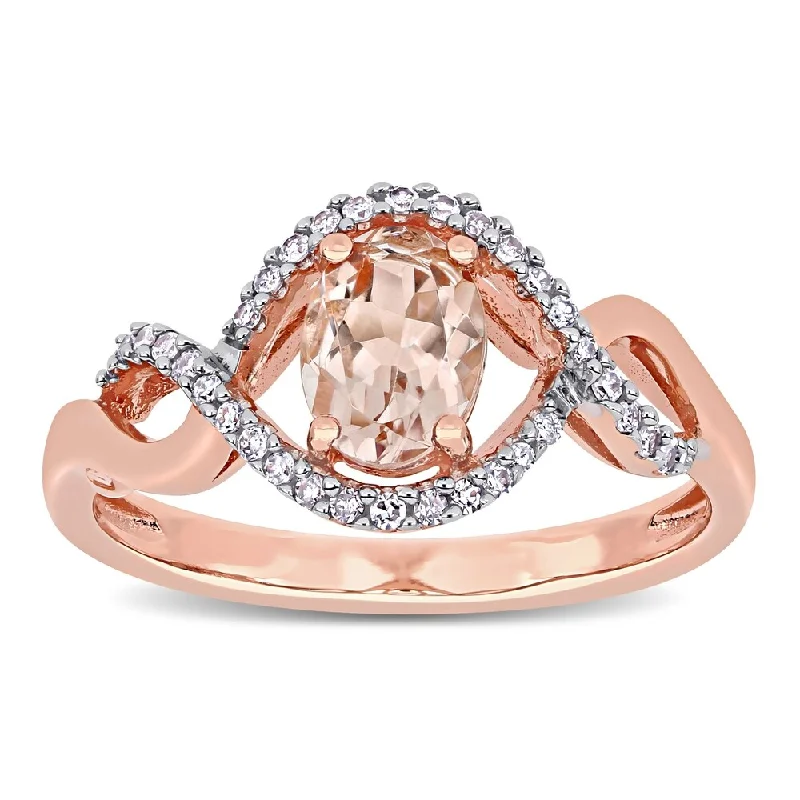 Peridot Gemstone Rings in 14K Gold - Filled Metal with a Pave - Set Band for a Sparkling LookMiadora 10k Rose Gold Morganite and 1/6ct TDW Diamond Halo Crossover Engagement Ring