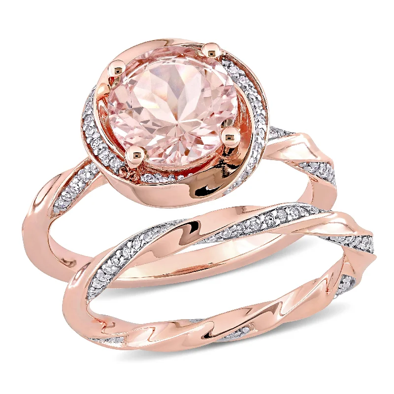 Opal Gemstone Rings in Rose Gold with a Milgrain Edge for a Feminine and Romantic StyleMiadora 10k Rose Gold Morganite and 3/8ct TDW Diamond Halo Swirl Bridal Ring Set