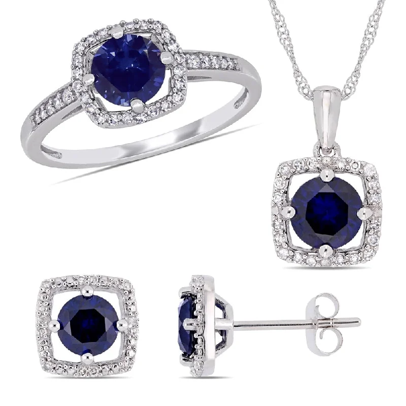 Tanzanite Gemstone Rings in 10K Gold with a Trilogy Design for a Sophisticated GiftMiadora 10k White Gold Created Blue Sapphire and 1/3ct TDW Diamond Floating Halo Jewelry Set