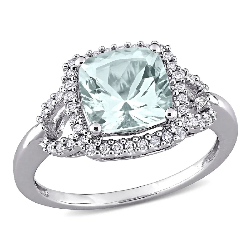 Emerald Gemstone Rings Set in Platinum with Filigree Work for a Vintage - Inspired LookMiadora 10k White Gold Cushion-cut Aquamarine and 1/6ct TDW Diamond Halo Engagement Ring