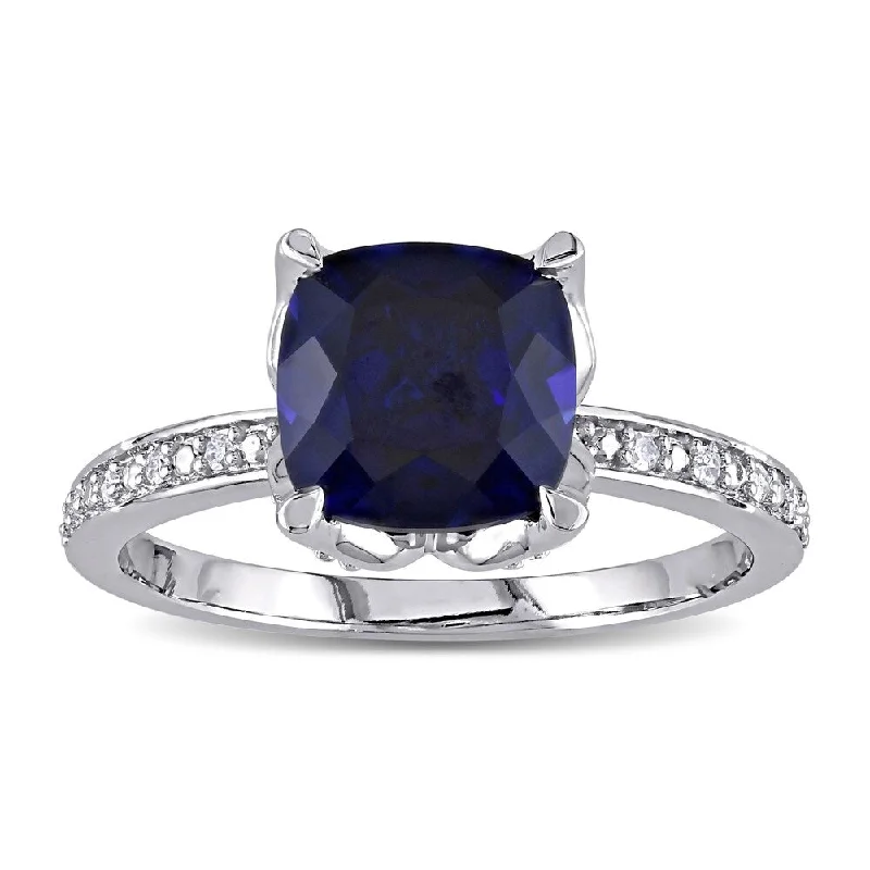 Sapphire Gemstone Rings in 18K White Gold with Diamond Accents for an Elegant EngagementMiadora 10k White Gold Cushion-Cut Created Blue Sapphire and Diamond Ring