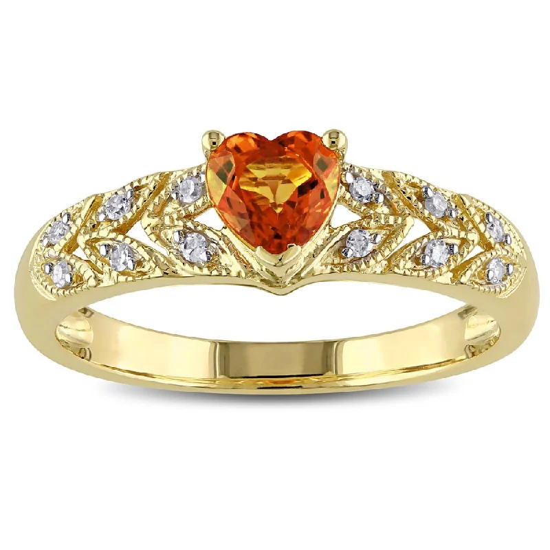 Peridot Gemstone Rings in 14K Gold - Filled Metal with a Pave - Set Band for a Sparkling LookMiadora 10k Yellow Gold Orange Sapphire and Diamond Accent Heart Ring