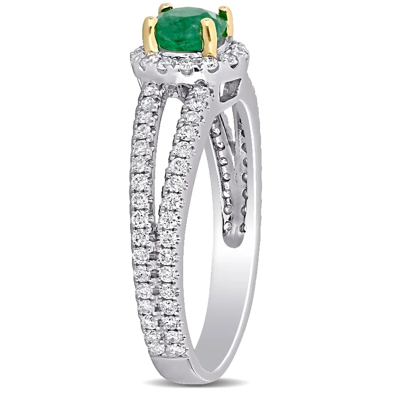 Emerald Gemstone Rings Set in Platinum with Filigree Work for a Vintage - Inspired LookMiadora 14k 2-tone White & Yellow Gold Emerald & 1/2ct TDW Diamond Halo Split Shank Engagement Ring