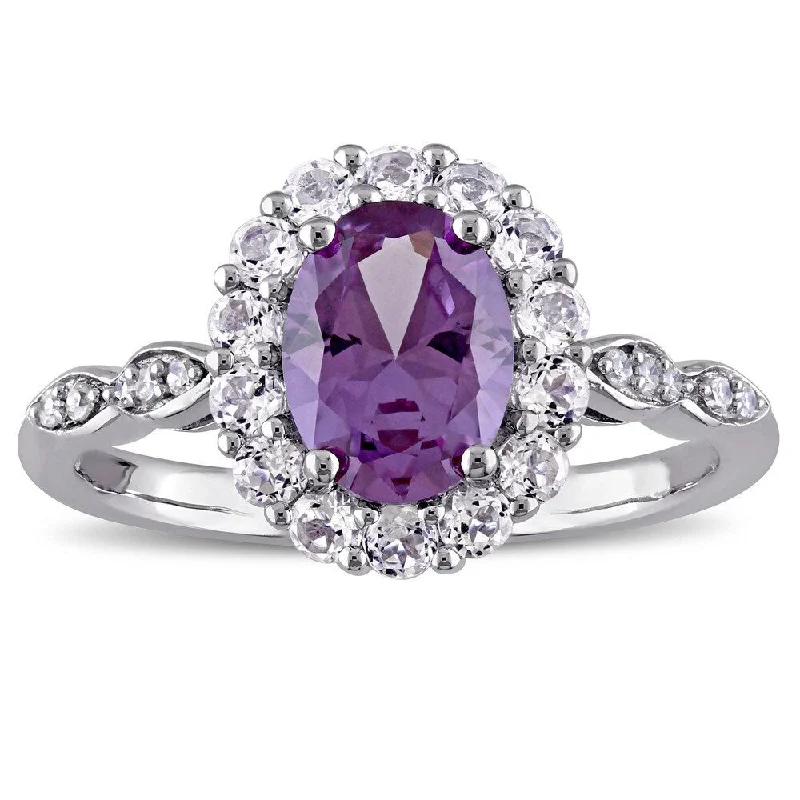 Moonstone Gemstone Rings in Silver - Plated Copper with a Celtic - Inspired Pattern for a Mystical VibeMiadora 14k White Gold Created Alexandrite White Topaz and Diamond Accent Vintage Halo Ring - Purple