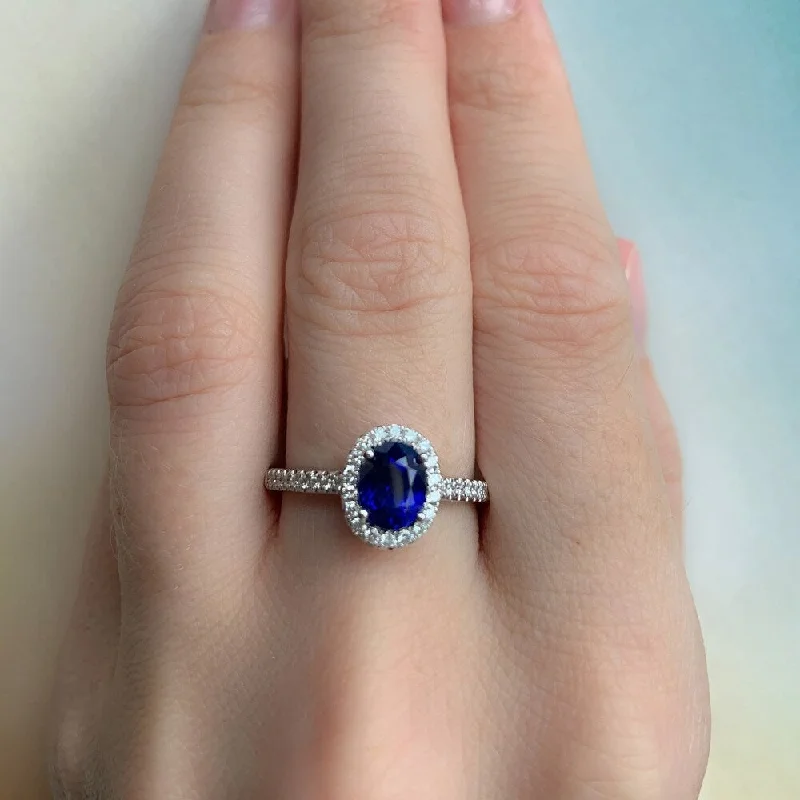 Lapis Lazuli Gemstone Rings in Sterling Silver with a Star - Shaped Setting for a Celestial - Inspired PieceMiadora 14k White Gold Oval-Cut Blue Sapphire and 1/5ct TDW Diamond Halo Engagement Ring