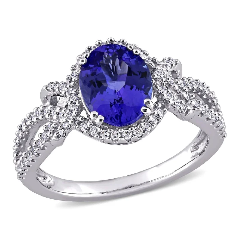 Agate Gemstone Rings in Sterling Silver with a Mosaic - Inspired Inlay for a Bohemian StyleMiadora 14k White Gold Oval-cut Tanzanite & 1/3ct TDW Diamond Halo Split Shank Engagement Ring