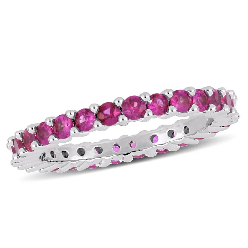 Topaz Gemstone Rings in 10K Gold with a Channel - Set Design for a Contemporary and Durable OptionMiadora 14k White Gold Pink Sapphire Stackable Full-Eternity Band