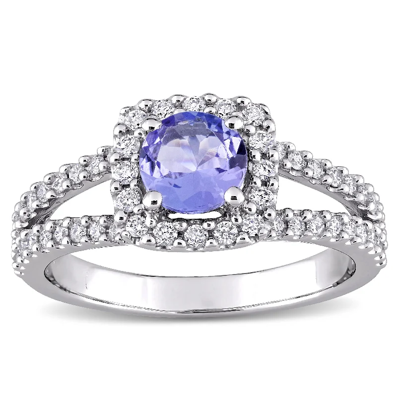 Tanzanite Gemstone Rings in 10K Gold with a Trilogy Design for a Sophisticated GiftMiadora 14k White Gold Tanzanite and 1/2ct TDW Diamond Halo Split Shank Engagement Ring