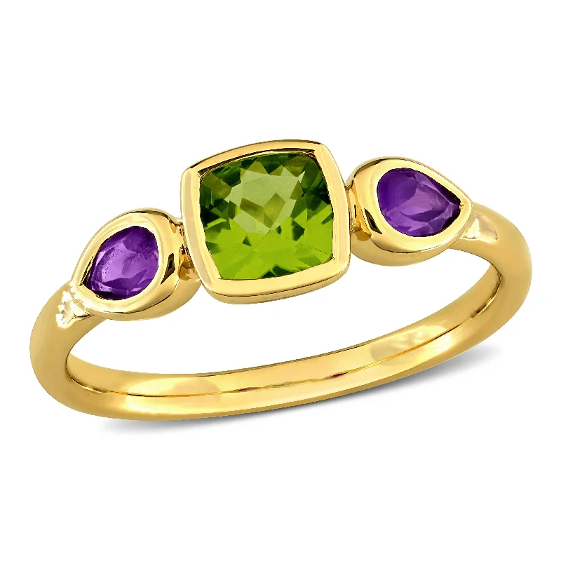 Iolite Gemstone Rings in 10K Gold with a Twisted Band for a Distinctive and Stylish AccessoryMiadora 1ct TGW Cushion-Cut Peridot and Pear-Cut Amethyst 3-Stone Ring in 10k Yellow Gold