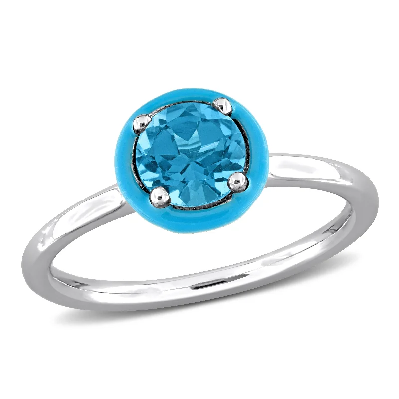 Turquoise Gemstone Rings in 925 Silver with a Southwestern - Inspired Design for a Rustic CharmMiadora 1ct TGW London Blue Topaz Blue Enamel Plated Solitaire Ring in Sterling Silver