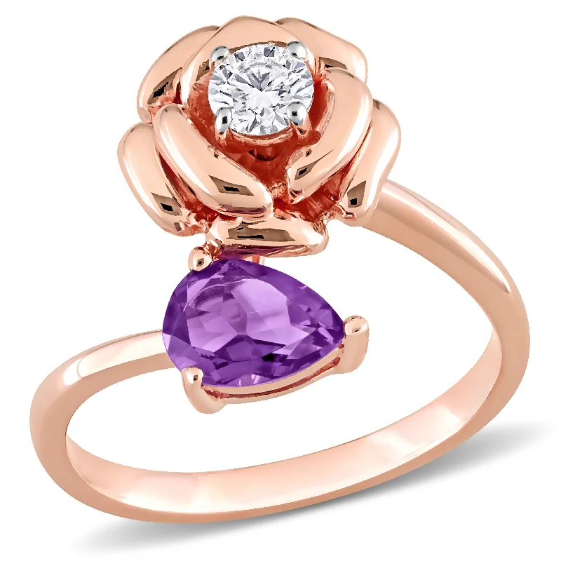 Garnet Gemstone Rings in 18K Gold Vermeil with Intricate Engravings for a Traditional AestheticMiadora 1ct TGW Pear African Amethyst and White Topaz 2-Stone Rose Ring in Rose Silver