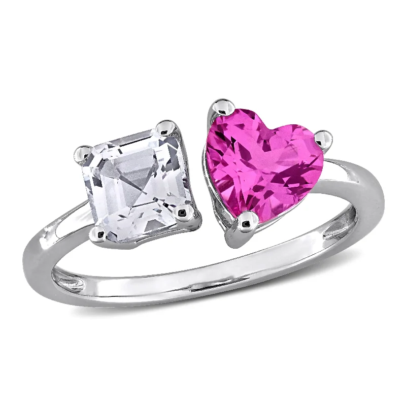 Topaz Gemstone Rings in 10K Gold with a Channel - Set Design for a Contemporary and Durable OptionMiadora 2 1/2ct TGW Created Pink and White Sapphire Open Heart Ring in Sterling Silver