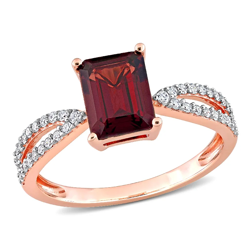 Tourmaline Gemstone Rings in 18K Two - Tone Gold with a Floral - Shaped Setting for a Feminine TouchMiadora 2 1/8ct TGW Octagon Garnet and 1/5ct TDW Diamond Crossover Ring in 14k Rose Gold