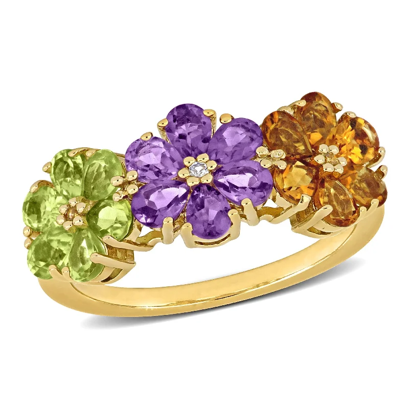 Turquoise Gemstone Rings in 925 Silver with a Southwestern - Inspired Design for a Rustic CharmMiadora 2 3/4ct TGW Amethyst Citrine Peridot White Sapphire Floral Ring in Yellow Silver