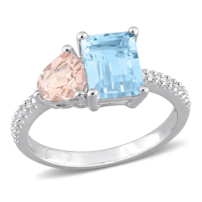 Topaz Gemstone Rings in 10K Gold with a Channel - Set Design for a Contemporary and Durable OptionMiadora 2 5/8ct TGW Sky Blue Topaz and Morganite with 1/10ct TW Diamond 2-Stone Toi et Moi Ring in Sterling Silver