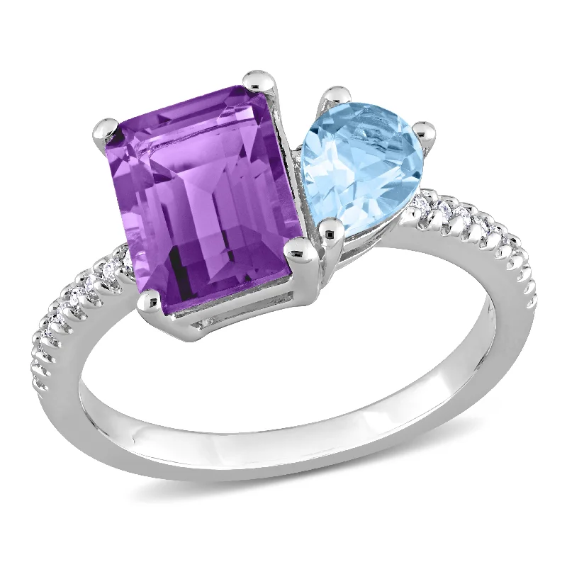 Tourmaline Gemstone Rings in 18K Two - Tone Gold with a Floral - Shaped Setting for a Feminine TouchMiadora 3 1/10ct TGW Sky Blue Topaz and Amethyst with 1/10ct TDW Diamond 2-Stone Toi et Moi Ring in Sterling Silver